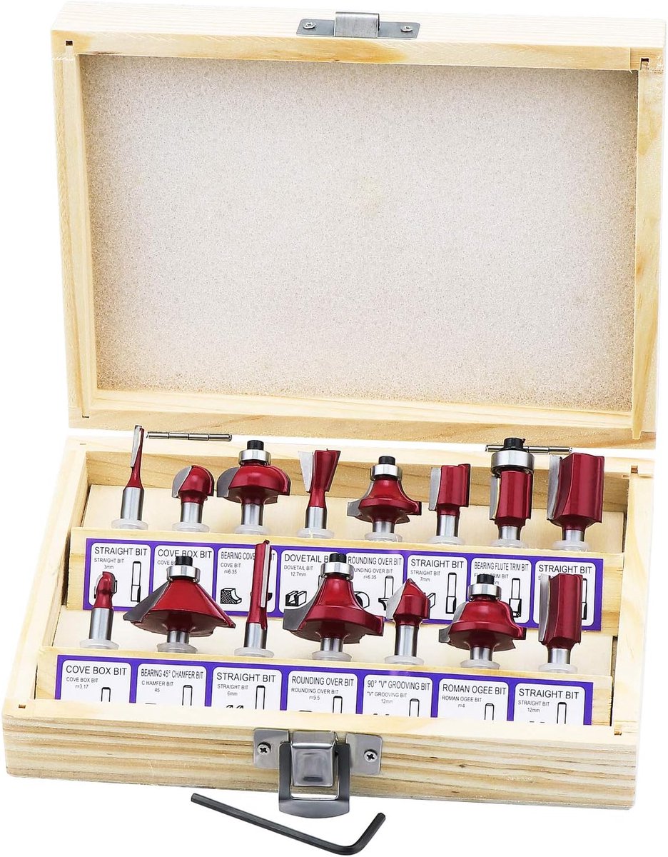 SnelShoppen - 15 Stuks Freesbits Set voor Houtbewerking, Tungsten Carbide Frees Gereedschap, Universele 0.5cm Schacht, Ideaal voor CNC en Handfrezen