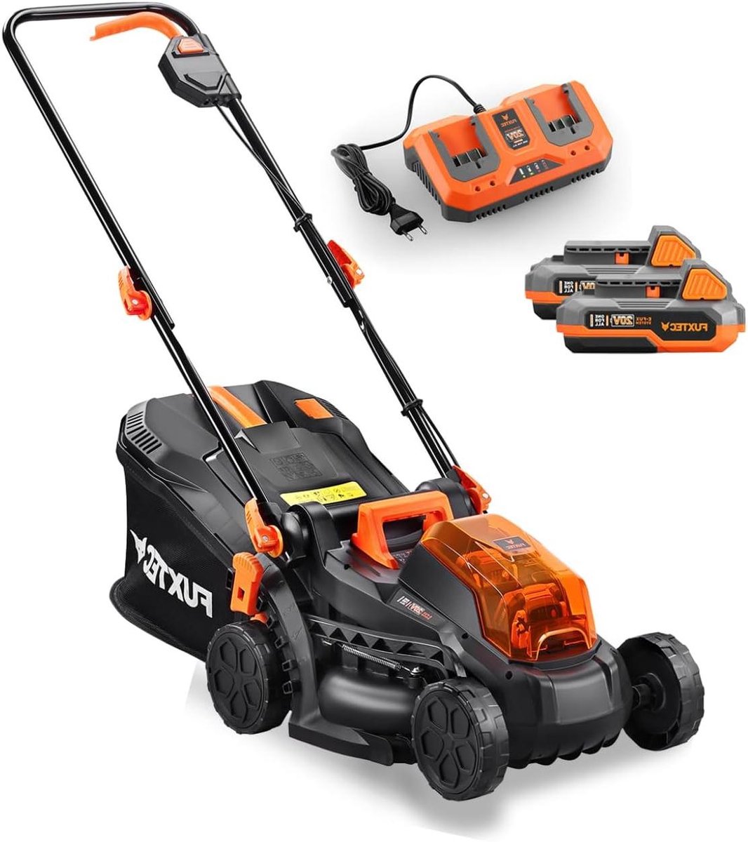 Accu grasmaaier - Draadloze grasmaaier - Gazon onderhoud - Dubbele accu lader - 33cm maaibreedte - Zwart