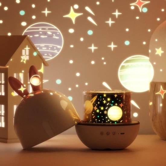 Projectie Nachtlampje - Sterrenhemel Lamp - Kinderen Laten Slapen - Konijn Projectie Design - 11x11x13cm - Wit — afbeelding 4