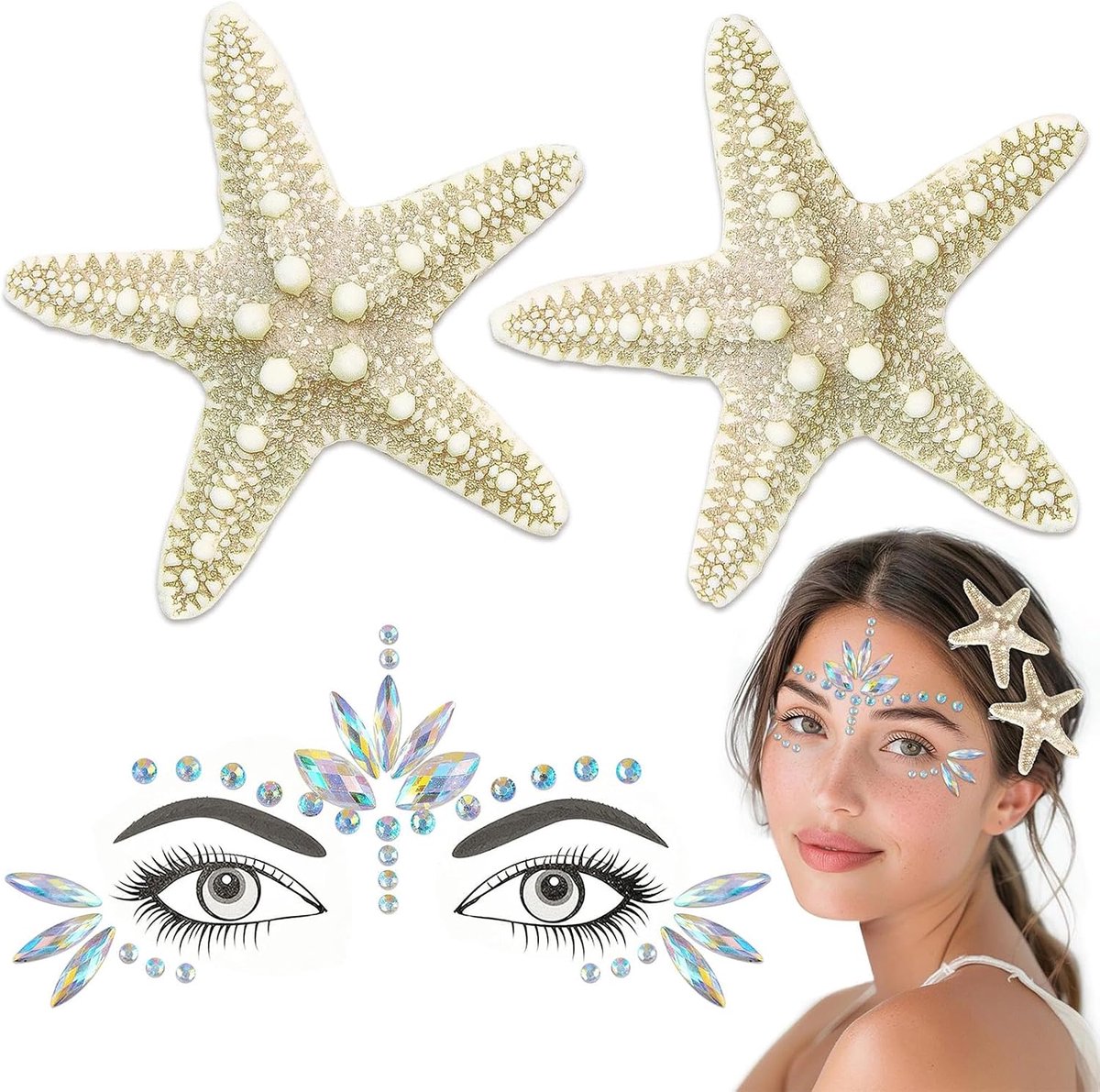 Meerminnen accessoires set - Sterrenvis haarspelden en gezichtdecoratie - Voor vrouwen en meisjes - ShopVlot