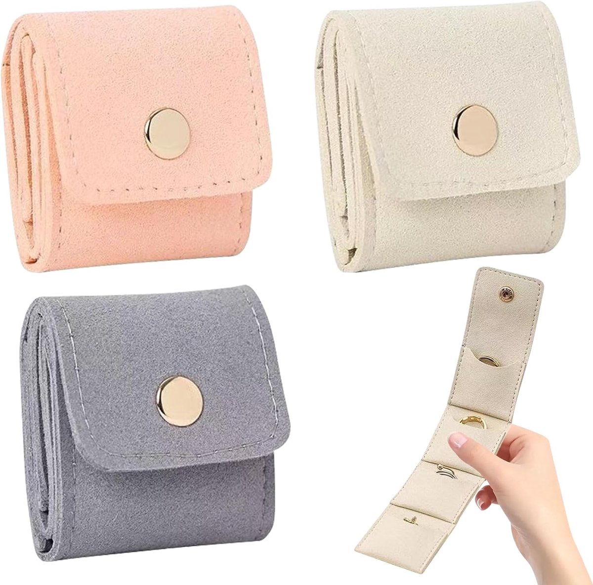 Travel Jewellery Bag, 3 Pieces, Small Travel Jewellery Bag, Jewellery Bag, Jewellery Organiser, Portable Foldable for - ShopVlot