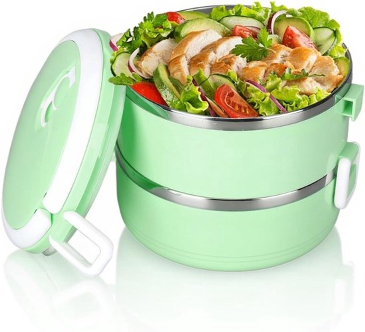 Thermo lunchbox van 1000 ml van roestvrij staal, stapelbaar en lekvrije bento box voor volwassenen en kinderen, ideaal voor picknick, kamperen en schooluitjes.