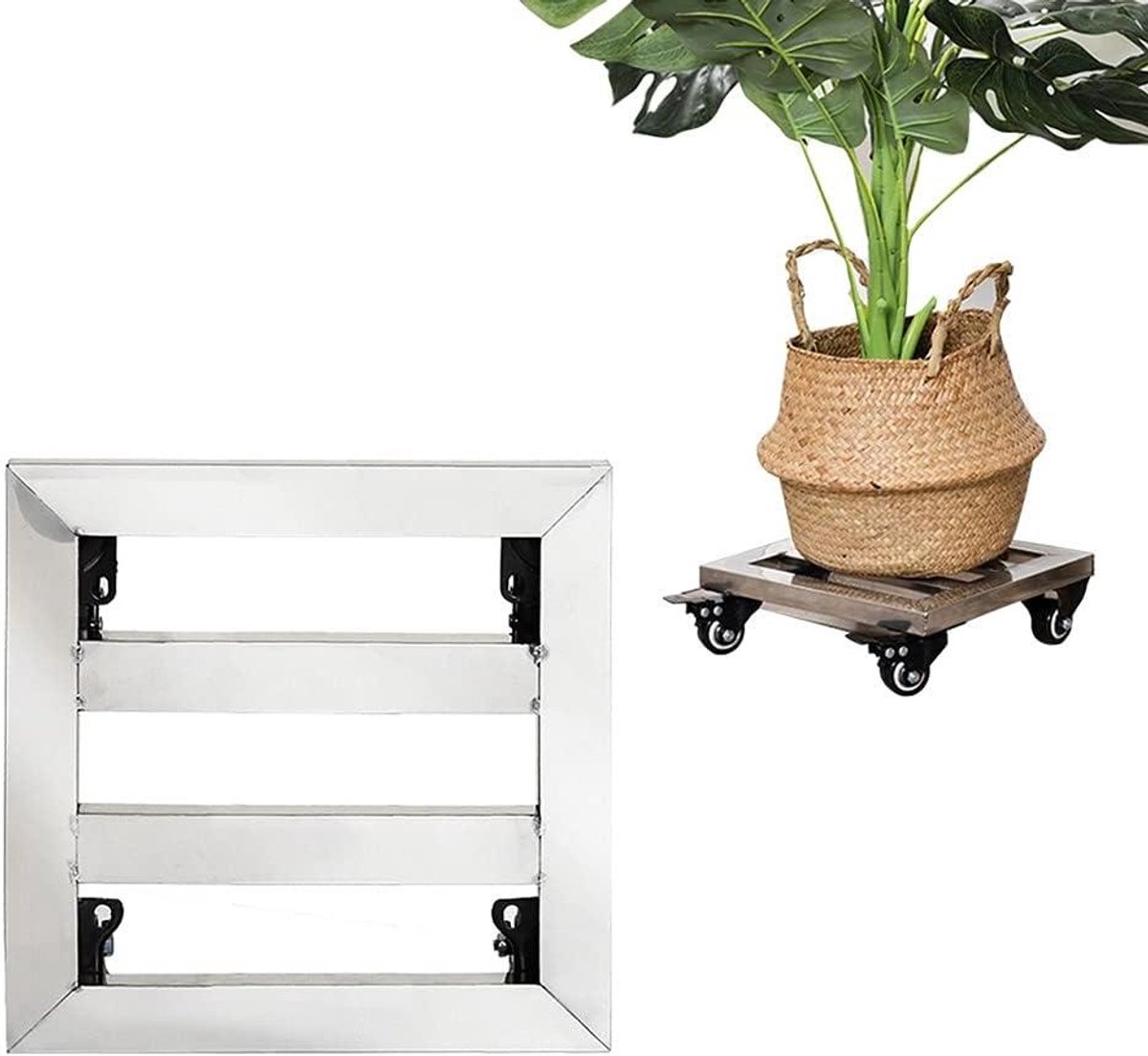 Plantenstandaard met wielen - Bloempot trolley - Planten verplaatsen - Roestvrij staal - 25cm diameter - Zilver