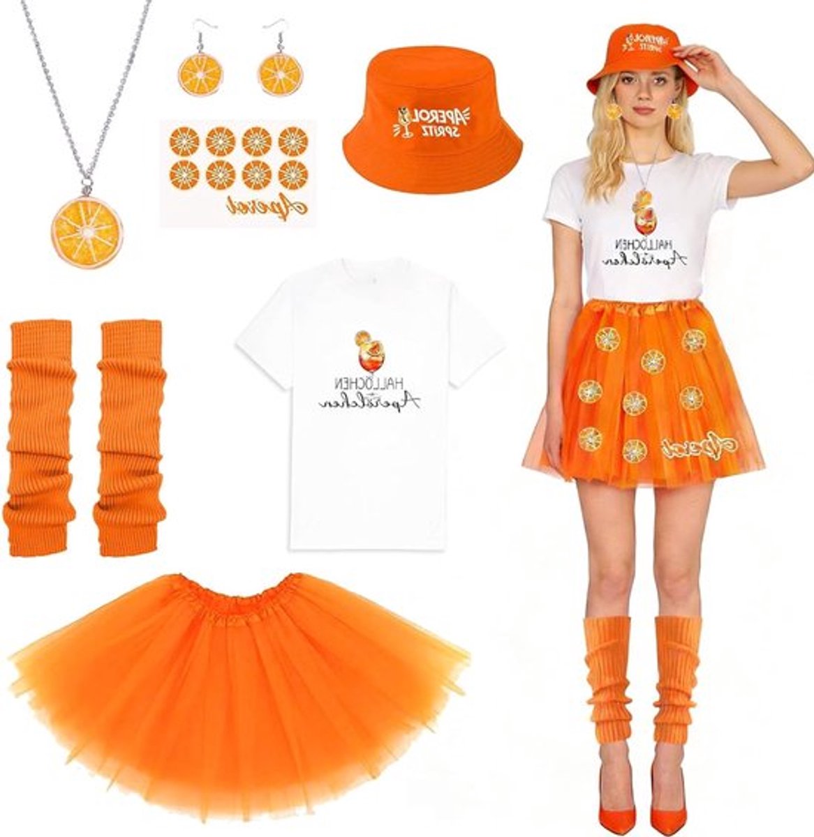 Vrouwelijk Kostuum voor Carnaval met Tulle Tutu Rok, Oranje Hoed en Accessoires voor Feestjes en Halloween