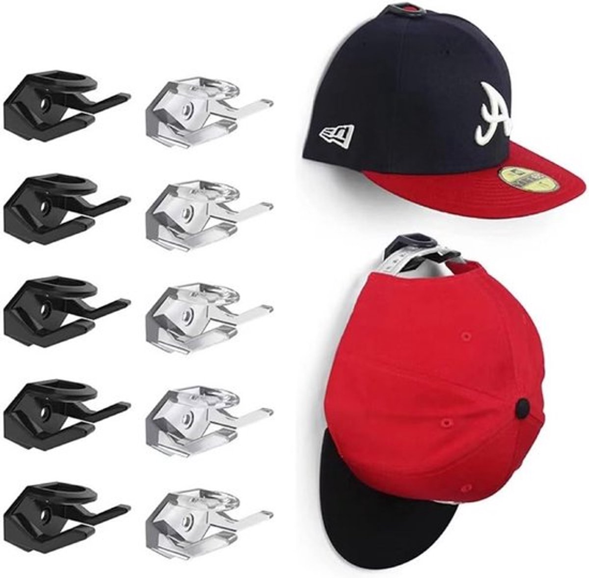 10 Stuks Zelfklevende Hoedhaken voor aan de Wand, Ideaal voor Baseball Caps en Hoed Display