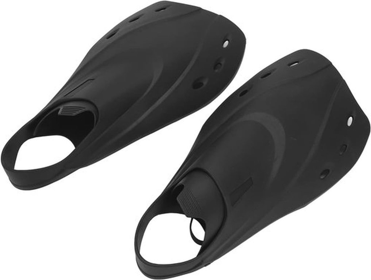 Zwarte zwemvinnen voor training en snorkelen, ideaal voor duiken, met zachte randen en optimale grip