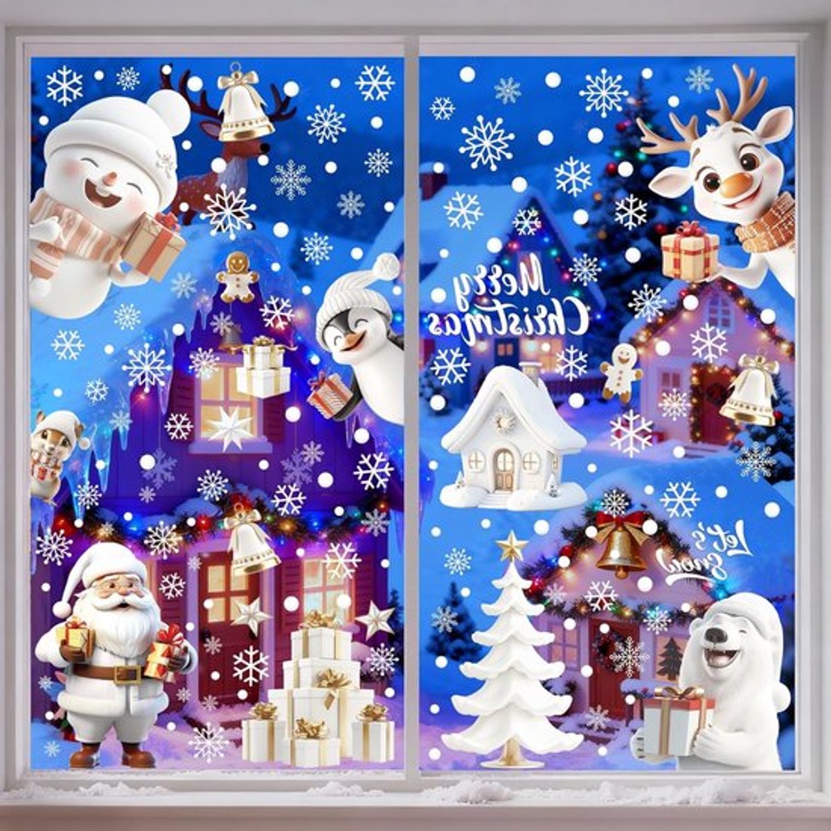 Zelfklevende Raamdecoratie voor Kerst - 174 Herbruikbare PVC Stickers met Sneeuwvlokken voor Raam en Deur, Winterse Versiering
