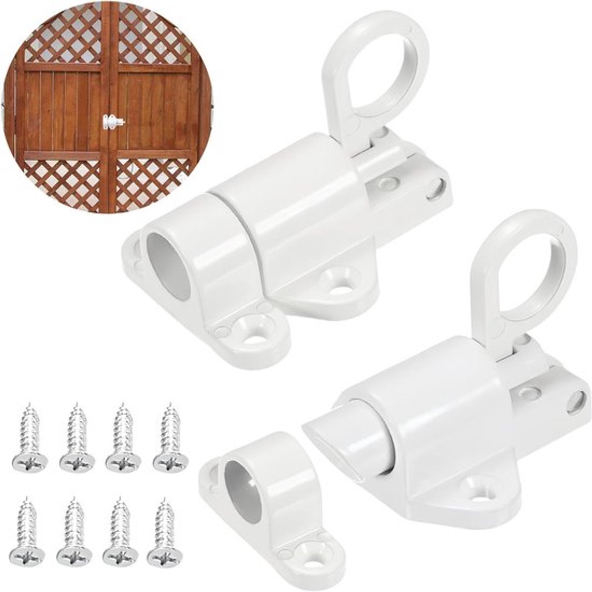 Houten Deursluiting Set van 2 met Schroeven en Veerbolts voor Garages, Poorten en Ramen