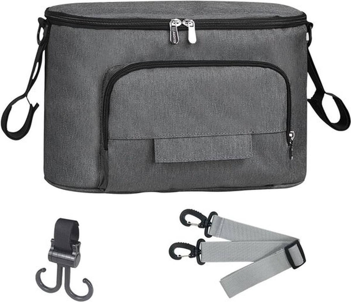 Multifunctionele Organiser voor Kinderwagens - Waterdichte Luiertas met Schouderband, Geschikt voor Babyspullen en Universele Buggy Accessoires (Grijs)