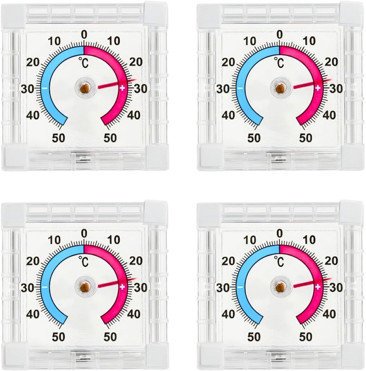 Zelfklevende Buitenthermometer - Transparant - 7,5 x 7,5 cm - Weerbestendig Kunststof - Voor Ramen en Terras