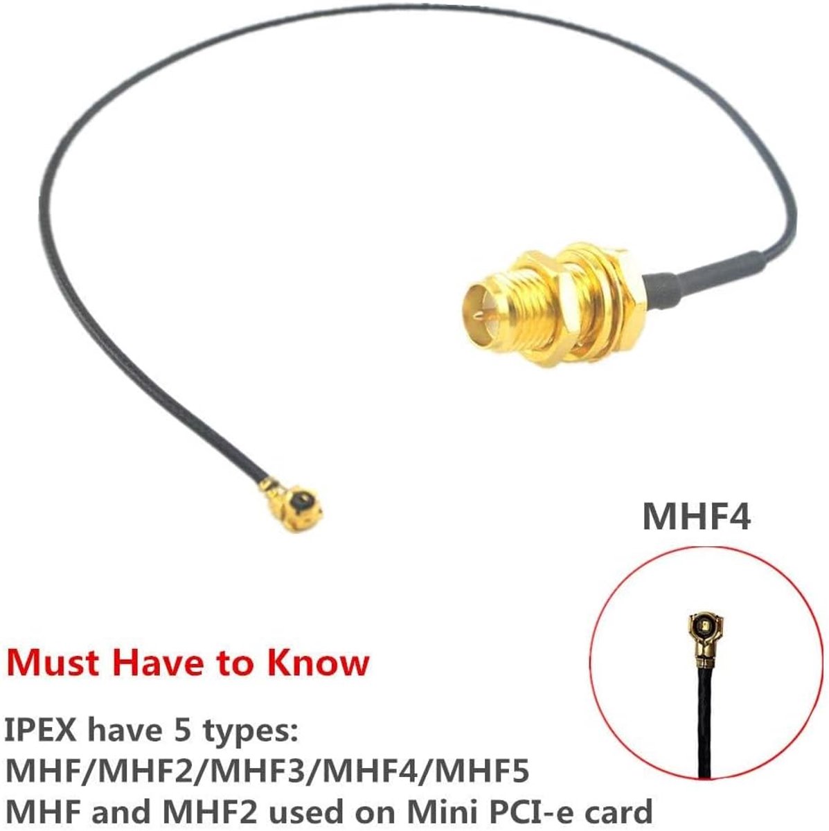 SnelShoppen - M.2 WiFi Antenne 2 Stuks 2.4GHz 5.8GHz 3dBi MIMO RP-SMA Male + 2 Stuks 30cm NGFF IPEX4 naar RP-SMA Kabel voor M.2 NGFF Intel Draadloze N