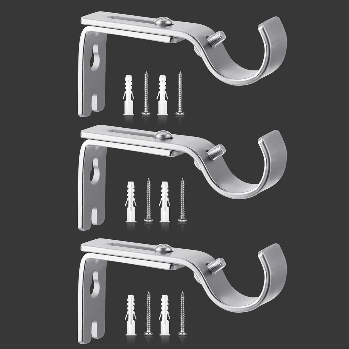 SnelShoppen - Set van 3 Wandgemonteerde Gordijnroedes Zilver, 6-9 cm Verstelbaar, Hoge Draagkracht, Ø 20-25 mm, Ideaal voor Woonkamer, Slaapkamer, Keu