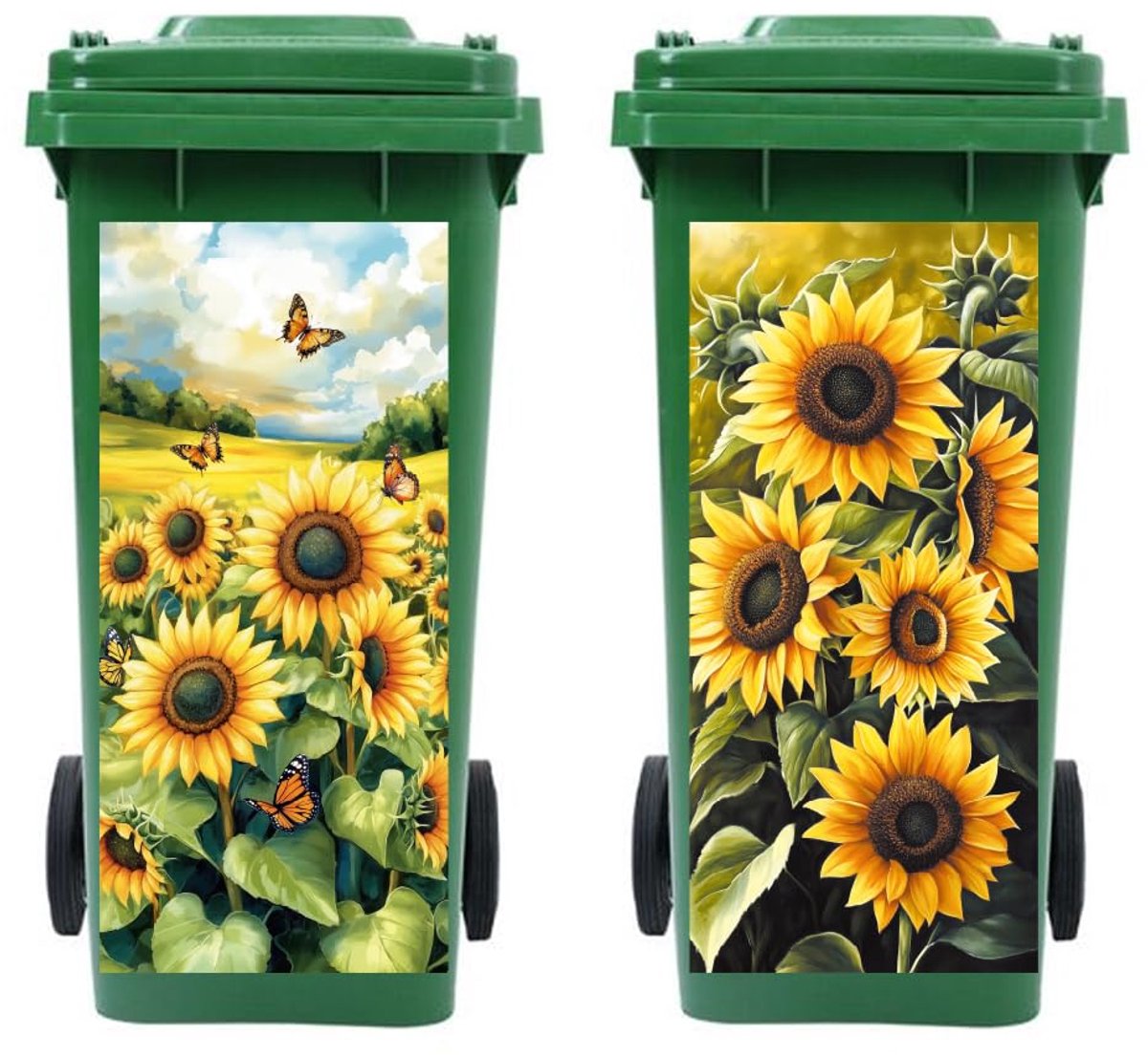 SnelShoppen - Peacoblue Afvalbak Stickers 2 Vellen Zonnebloemen Plakstickers Decals 15" x 32" Waterdicht Zelfklevende Grote Wraps voor Afvalbakken, Ko
