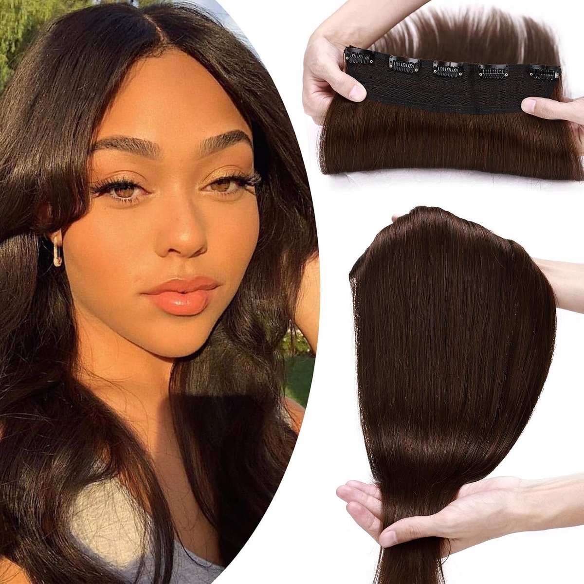 SnelShoppen - Haarverlängeringen Clip in Extensions DICKER 7A 100% Echthaar 1 Teilig 5 Clips Closer Haardeel Remy Glatt Middenbruin #4-1 10" (25cm) -