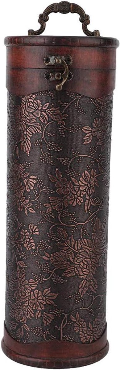 SnelShoppen - Houten Wijnopbergdoos Vintage Ronde Wijnbox Draagbaar met Handvat voor Rode Wijn - Retro Design, Perfect voor Feesten, Cadeaus en Decora