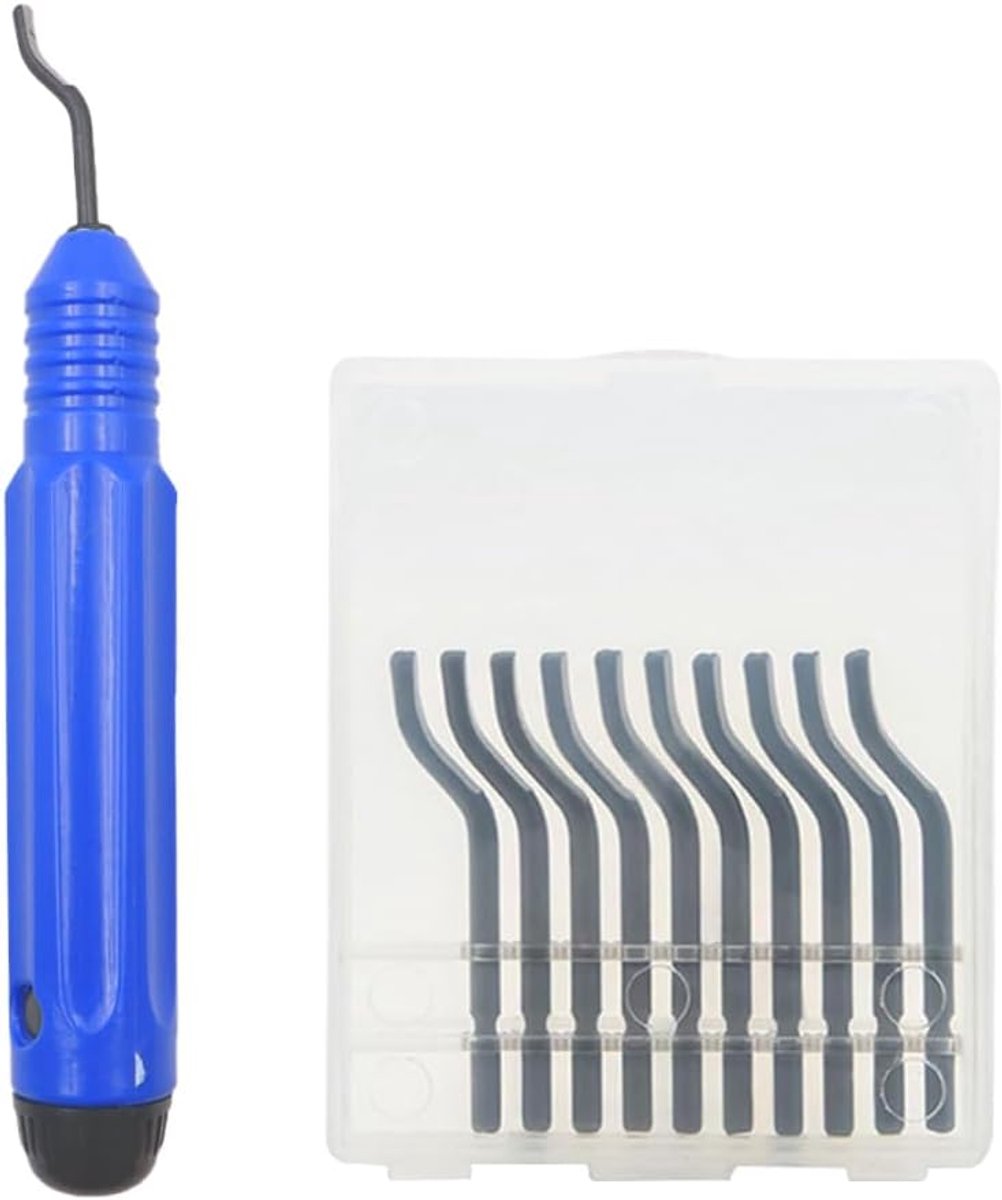 SnelShoppen - Handdeburrer Set - Handmatige Ontbraamtool met 10 Reserve Snijbladen - Ergonomische Handgreep - Hoogwaardige Stalen Bladen voor Metaal e