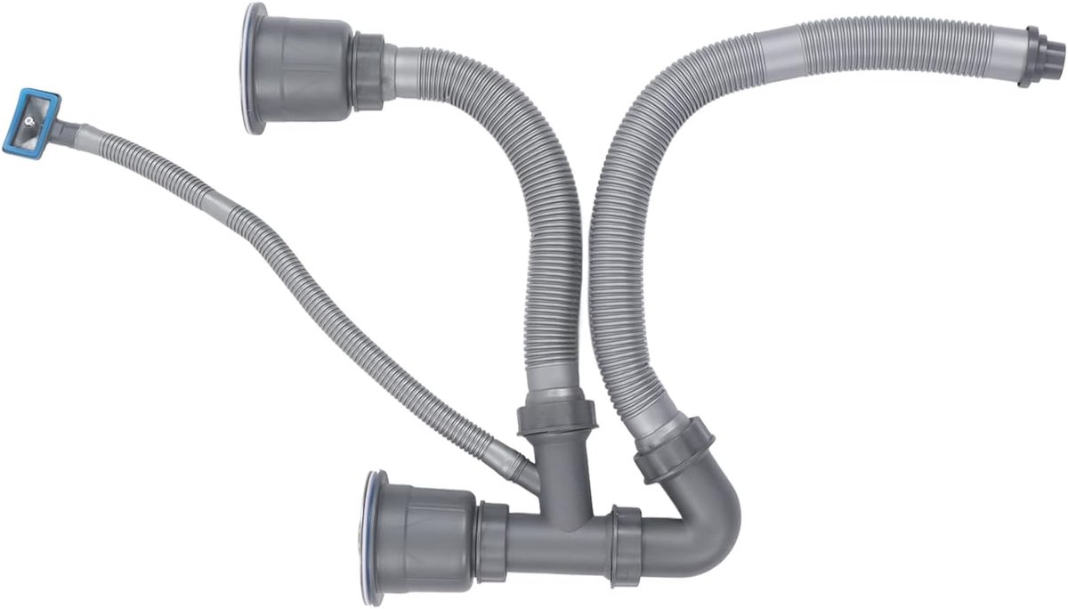 SnelShoppen - Dubbele Afvoer Fitting voor Keuken Kranen, Afvoer Set voor Dubbele Spoelbakken, Snelle Afvoer met Rubber Aansluitingen, Universele Afvoe