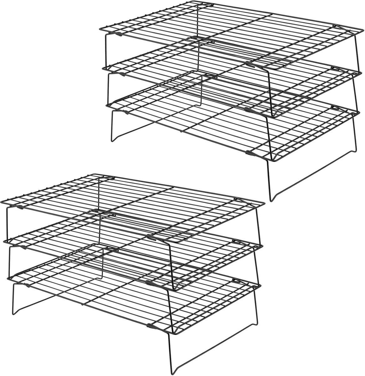 SnelShoppen - 3-laags Zwarte Koelrek Set, Stapelbare Bakrekken, Vouwbaar Koelstandaard voor Koekjes en Taarten - 40 x 25 x 22 cm