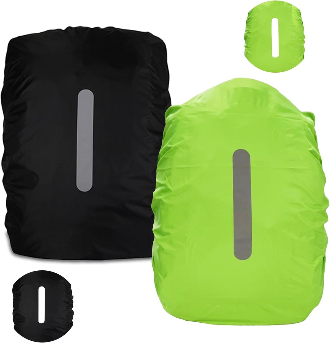 SnelShoppen - 2 Stuks Regenhoes voor Rugzak - Waterdicht, Antidiefstal, Reflecterende Strip, 190T Polyester, Ideaal voor Camping en Wandelen