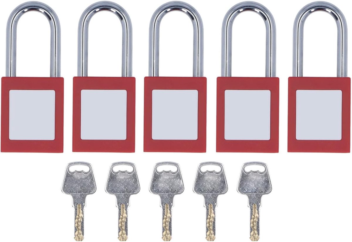 SnelShoppen - Safety Hangslot Set - 5 Stuks Lockout Tagout Hangsloten van Gecromeerd Nylon met Schrijfbare Label - 38mm Veiligheidslock voor Professio