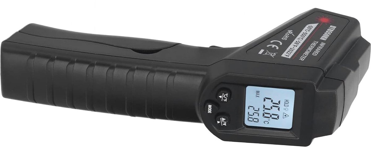 SnelShoppen - Infraroodthermometer, Laser Grip 12:1 Temperatuurmeter voor Industrie, Keuken, Ovens, Koelkasten met Verlichte LCD Display, ABS Materiaa