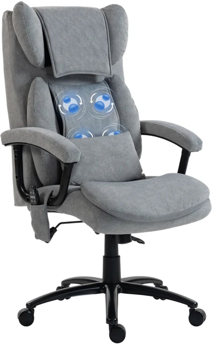 Ergonomische Bureaustoel met 4 Massagepunten & Hoge Vlinderrugleuning - Massagestoel - In Hoogte Verstelbaar - 360° Draaibaar - Kantoorstoel - Gamestoel - Volwassenen Stoel - Directiestoel - Computerstoel - Grijs