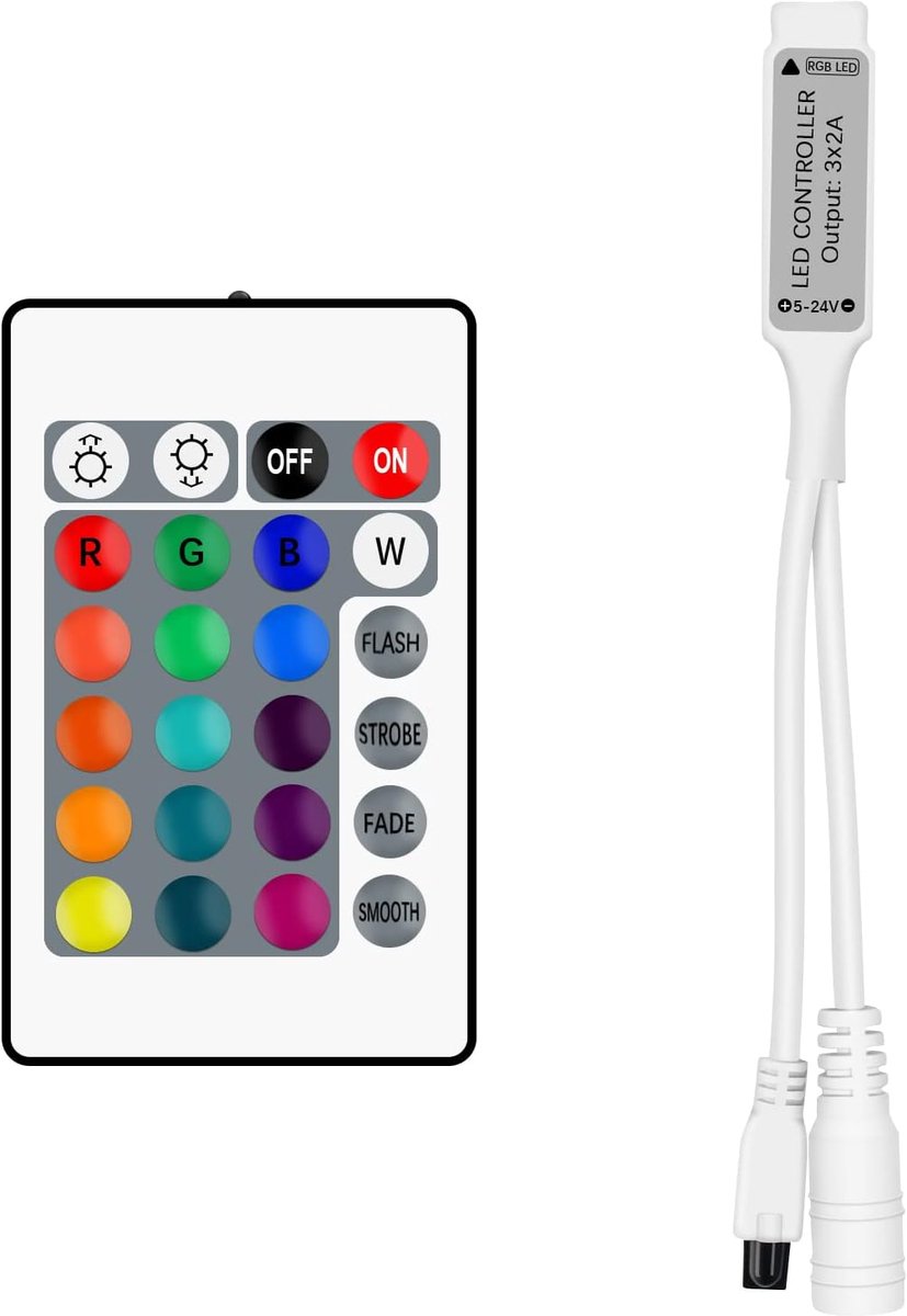 SnelShoppen - Mini RGB LED IR Controller 4 Pin met 24 Toetsen voor SMD 3528 5050 5630 RGB LED Strip DC 5V-24V | Snel Instelbare Snelheid, Helderheid,