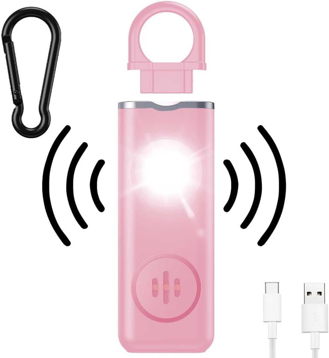 Personal alarm 130 dB - roze - met LED lamp - bescherming voor vrouwen en ouderen - ShopVlot