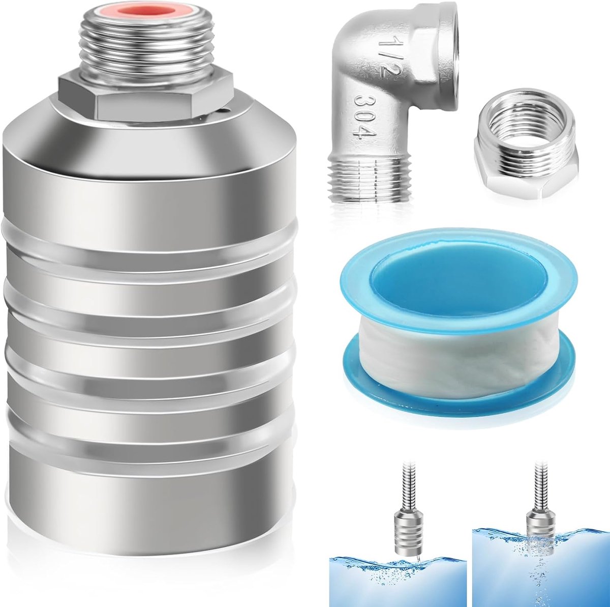 SnelShoppen - 4Stuks Volledig Automatische Waterniveau Controle Floatklep, 304 RVS Floatklep voor Watertank, Zwembad Auto Vul Floatklep Waterbak Afslu