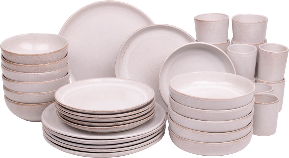 Bol.com Kade 171 Lissabon serviesset 36-delig 6 personen - Portugees stoneware wit bruine spikkel aanbieding