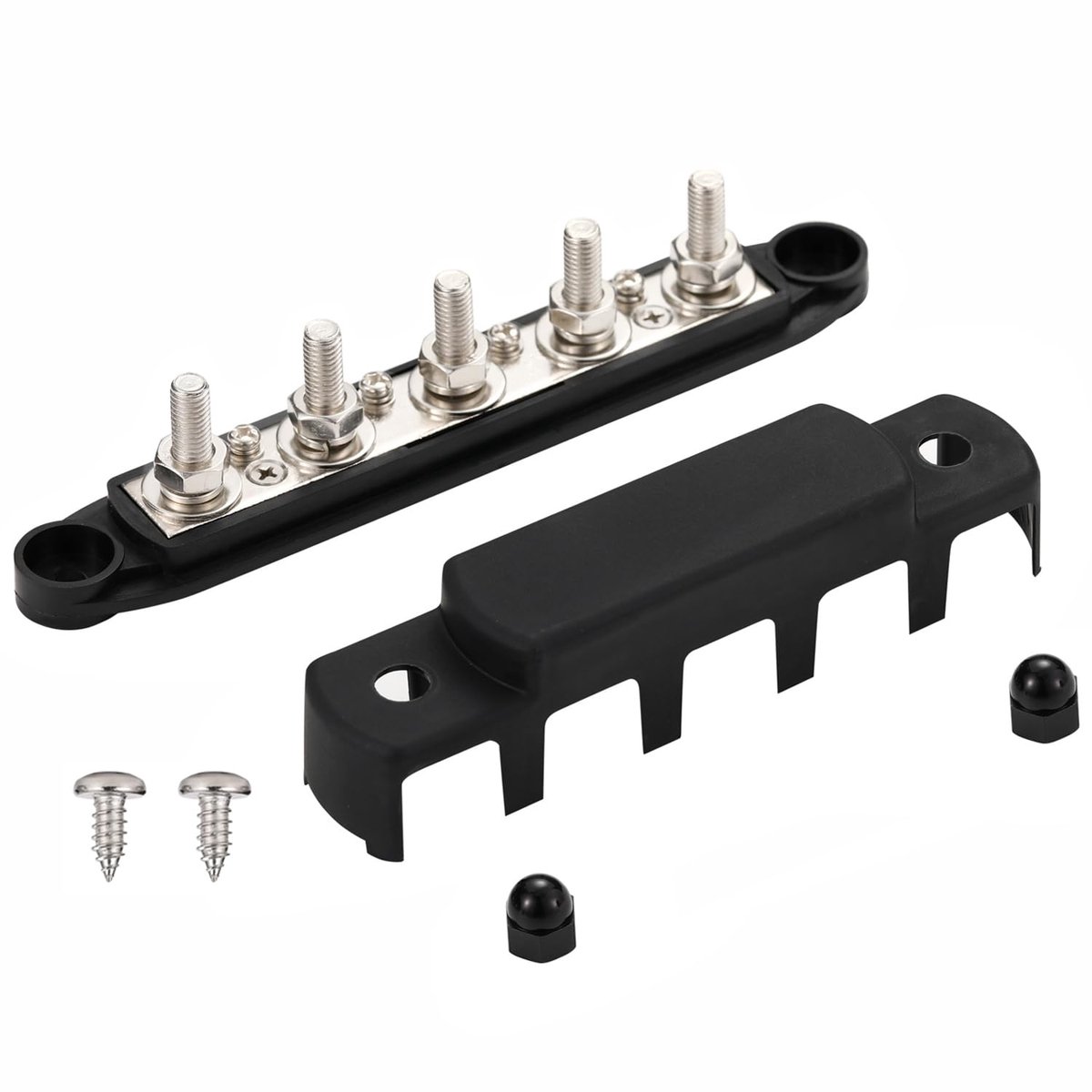 SnelShoppen - M8 (5/16") 5 Wegs Power Verdeelblok, 12-48V Zware Busbar met 5 RVS Studs, 300A, Voor Diverse Toepassingen