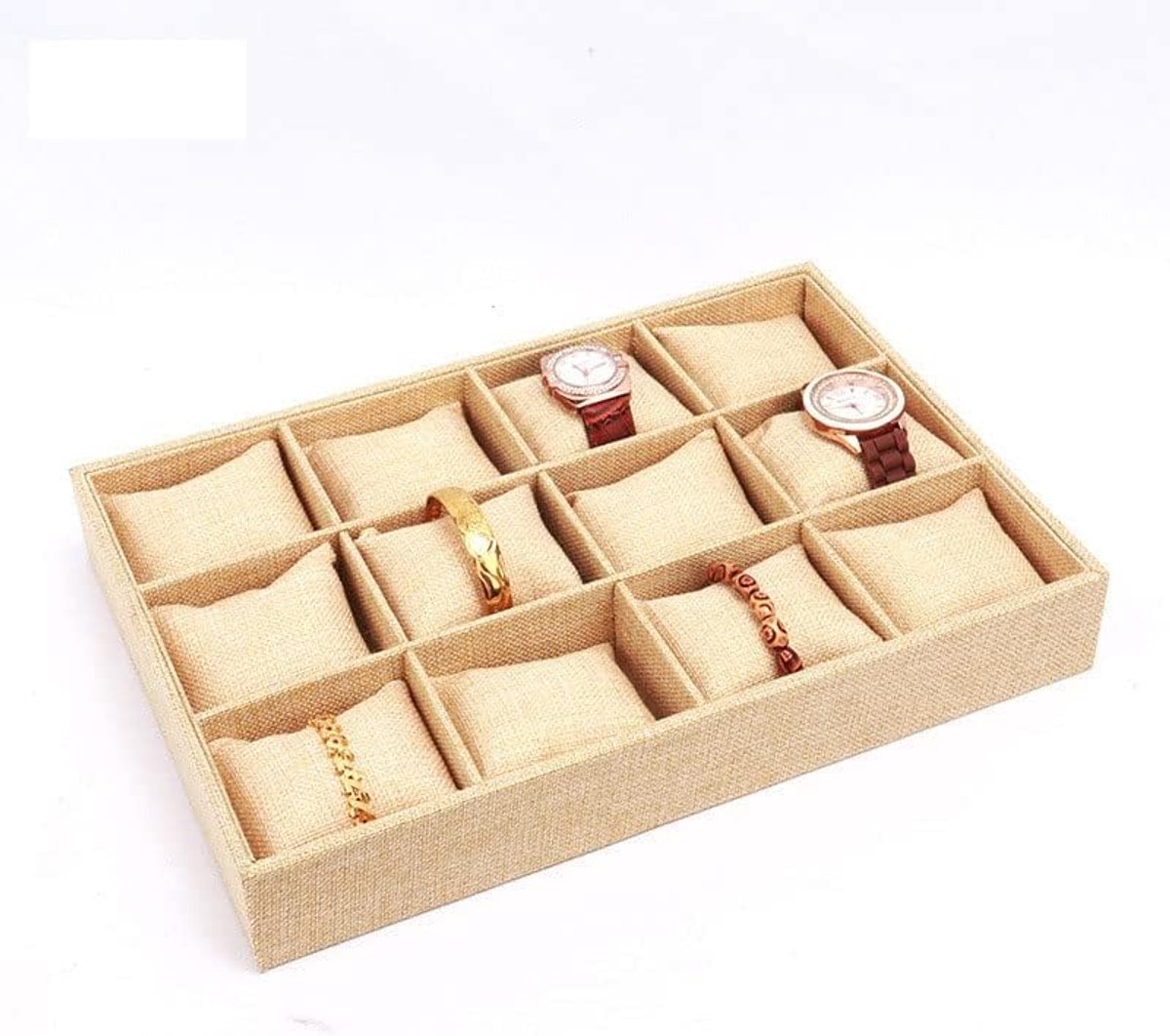 SnelShoppen - Houten Sieraad Display Stand voor Horloges, Armbanden, Kettingen, Oorbellen met Velvet Kussen - Jewelry Showcase voor Thuis en Winkel