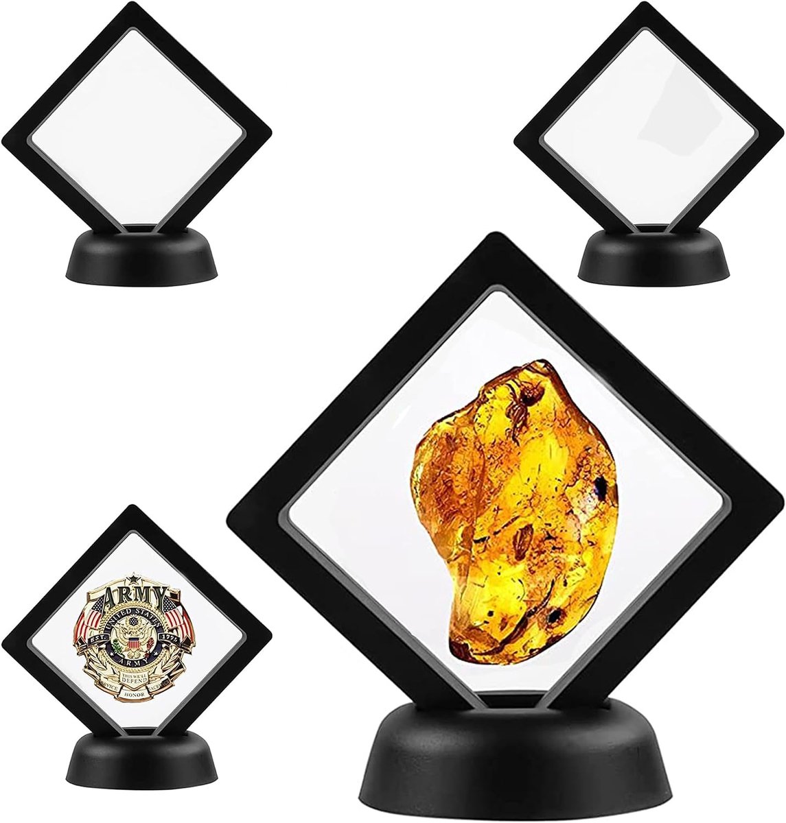 SnelShoppen - 4 Stuks Zwevende Display Frame met Basis voor Munten, Ringen, Armbanden en Sieraden - Transparante Presentatiestandaard Houder