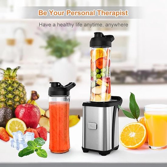 Mini Smoothie Maker - Portable Blender - Gezonde Drankjes Maken - Krachtige 350W Motor - 2x 600ML Flessen - Zilver van MINI — afbeelding 3