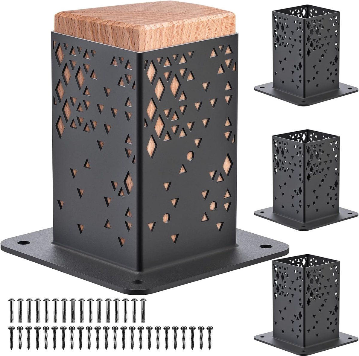 SnelShoppen - Post Base 4 x 4, 4 Stuks Patio Anker, Robuuste Metaal Frame Houder Set voor Tuin, Pergola, Schuur, Poort, Mailbox, Binnenmaat 9 x 9 cm