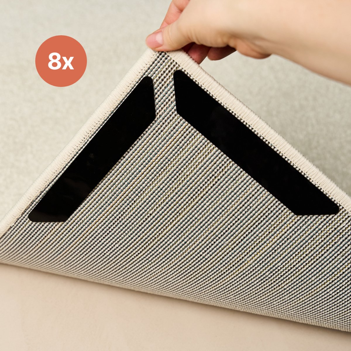 TAPISO Tapijt Grippers – Tapijtgrijpers – Antislip Stickers voor Vloerkleed – 8 Stuks – Zelfklevend