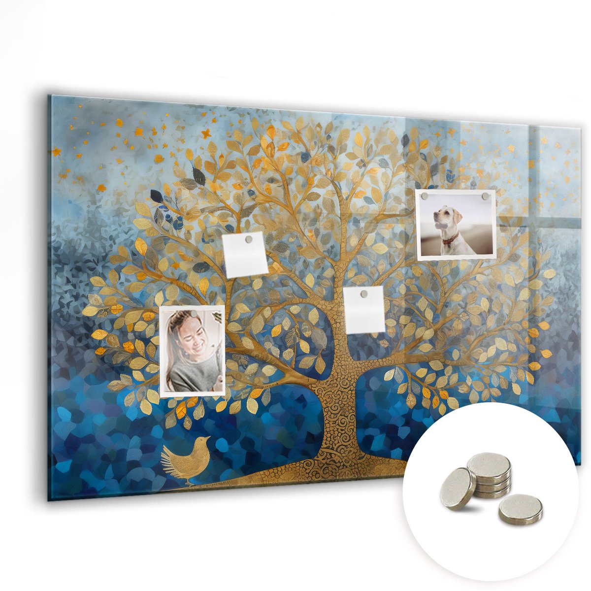 Coloray Glazen Magneetbord - Magnetisch Bord Aquarel bloemen - 90x60 cm - Veelkleurig Magneetbord - Magnetic Board - Woonkamer Decoratie