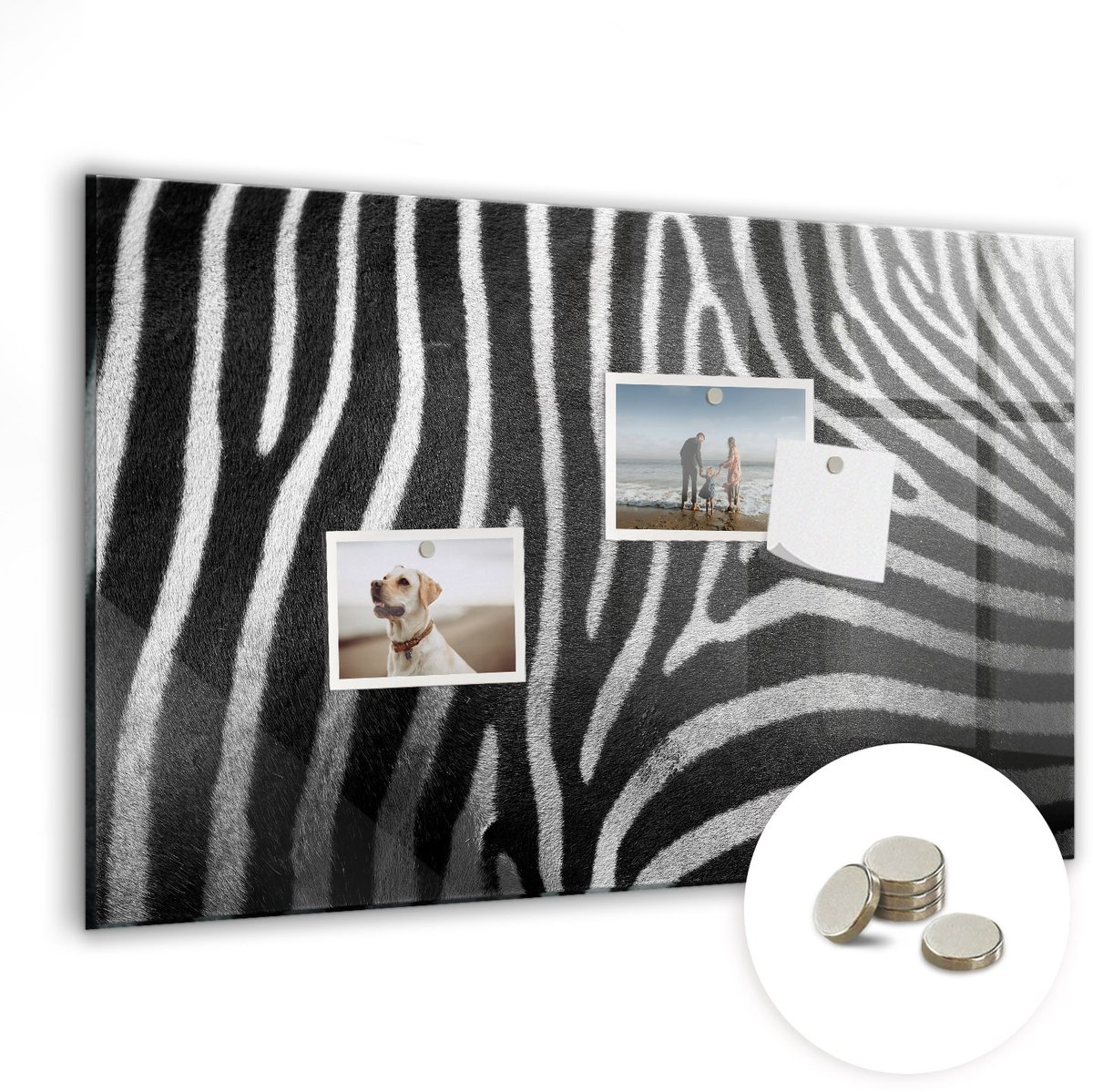 Coloray Glazen Magneetbord - Magnetisch Bord Zebrapatroon - 60x40 cm - Zwart-wit Magneetbord - Magnetic Board - Magnetisch Wandbord