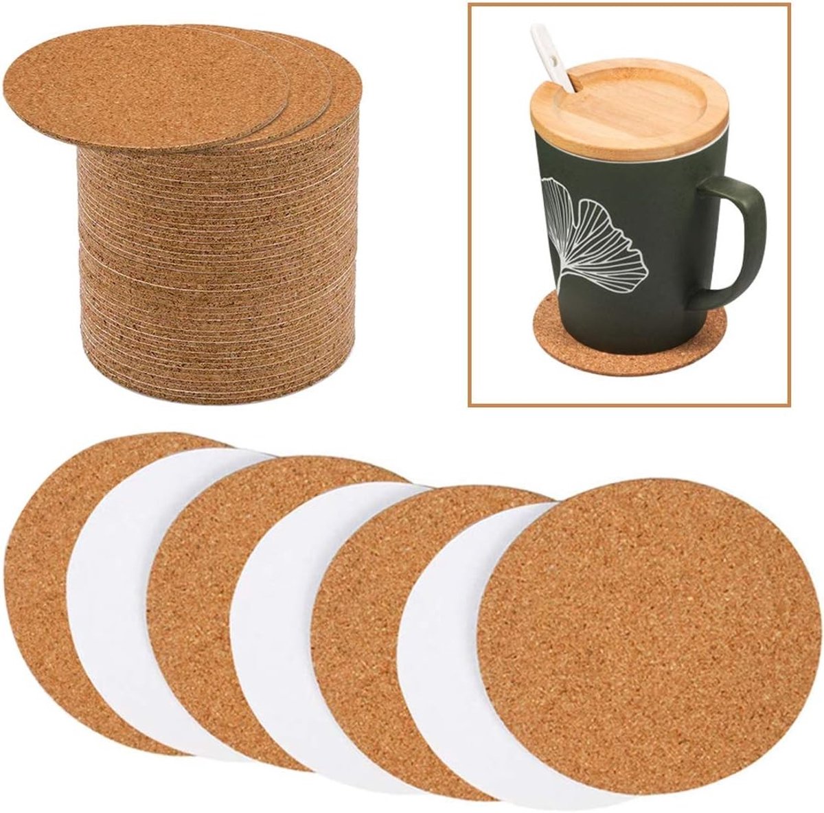 Ronde Zelfklevende Kurk Bladen 70 Stuks 9x9cm voor Wanddecoratie, Feestjes, Onderzetters en Creatieve Klussen