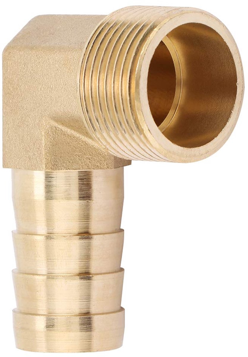 SnelShoppen - Messing 90 Graden Bocht Fitting, G3/4 Draad, Metaal, Slangfitting voor Lucht/Water/Tank/Vloeistof, 2 Stuks
