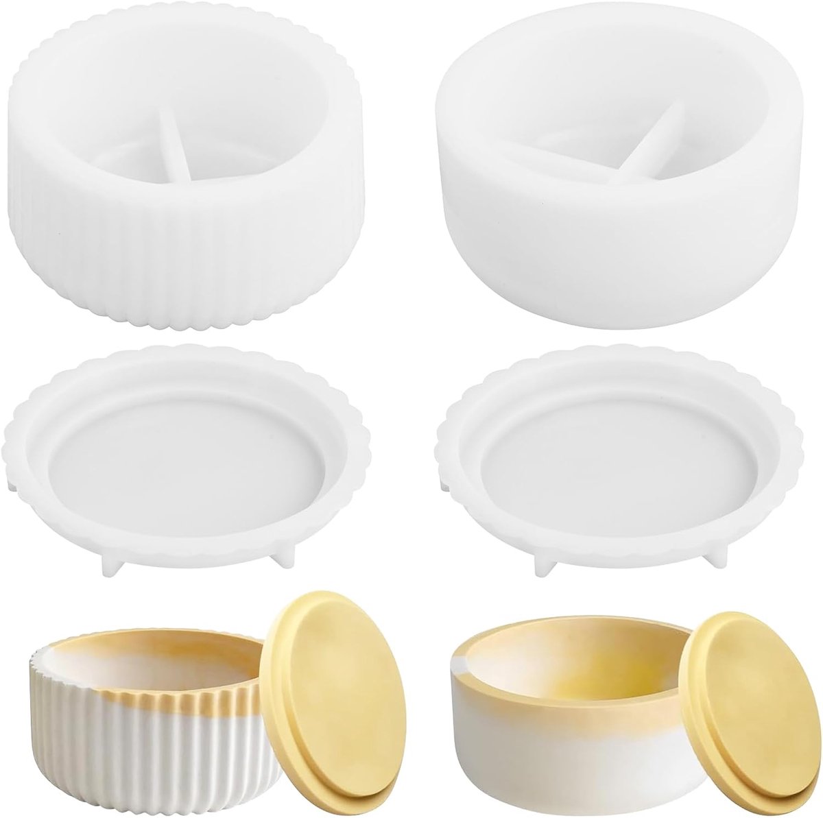 SnelShoppen - 2 Stuks Silicone Kaarsenmal, Epoxyhars, Kaarsenhouder Mal met Deksel, DIY Cilindervorm, Gestreept voor Zelfgemaakte Kaarsenhouders, Vaze