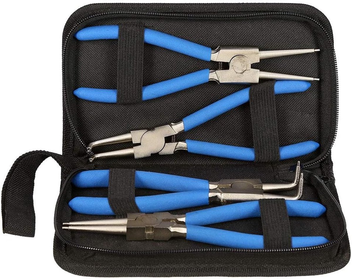 SnelShoppen - Set van 4 Snap Spring Tangen, 2 Rechte en 2 Gebogen Pliers voor Binnen en Buiten, Professionele Vergrendelingsveren voor Voertuigen en M