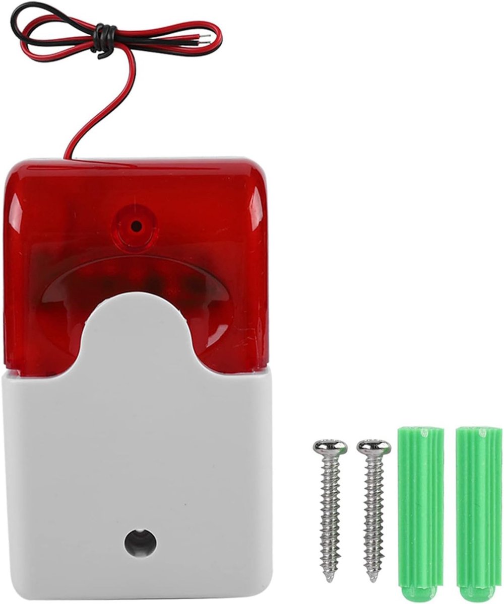 SnelShoppen - 12V Bedrade Stroboscoopsirene met Geluidsalarm en Flitsend Rood Licht 110 DB voor Thuisbeveiligingssysteem