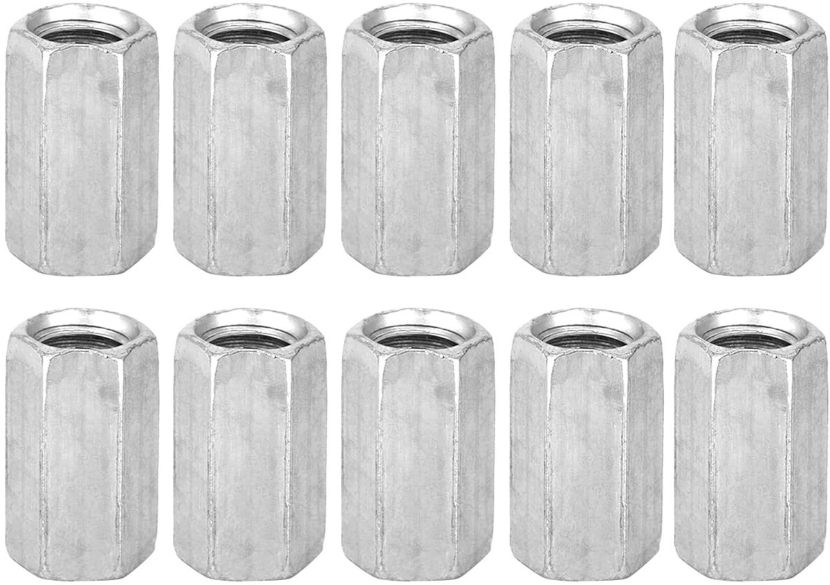 SnelShoppen - 10 Stuks M8 Lange Moeren Hex Moer Spacer Schroefbevestigingen (M8*20) van Gegalvaniseerd Koolstofstaal voor Meubels, Machines en Communi