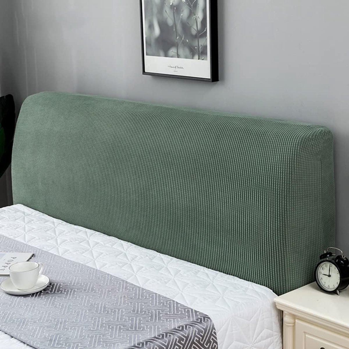 SnelShoppen - Stretch Hoofdeinde Dekbedovertrek, Beschermende Hoofdeinde Cover, Verstelbaar, Gepolsterd, 150-170cm, Groen, Duurzaam en Elastisch