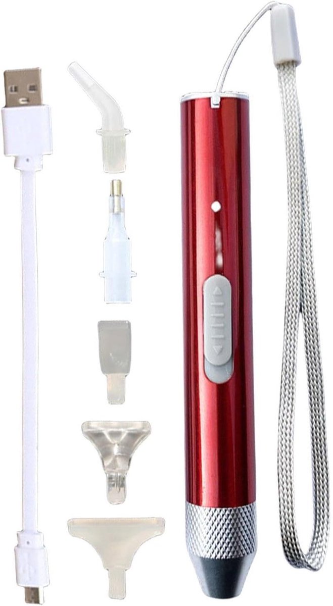 Strass Schilderen Pen - Dot Tool Craft - Nageldecoratie Maken - Ingebouwd LED Licht - 9 cm - Rood