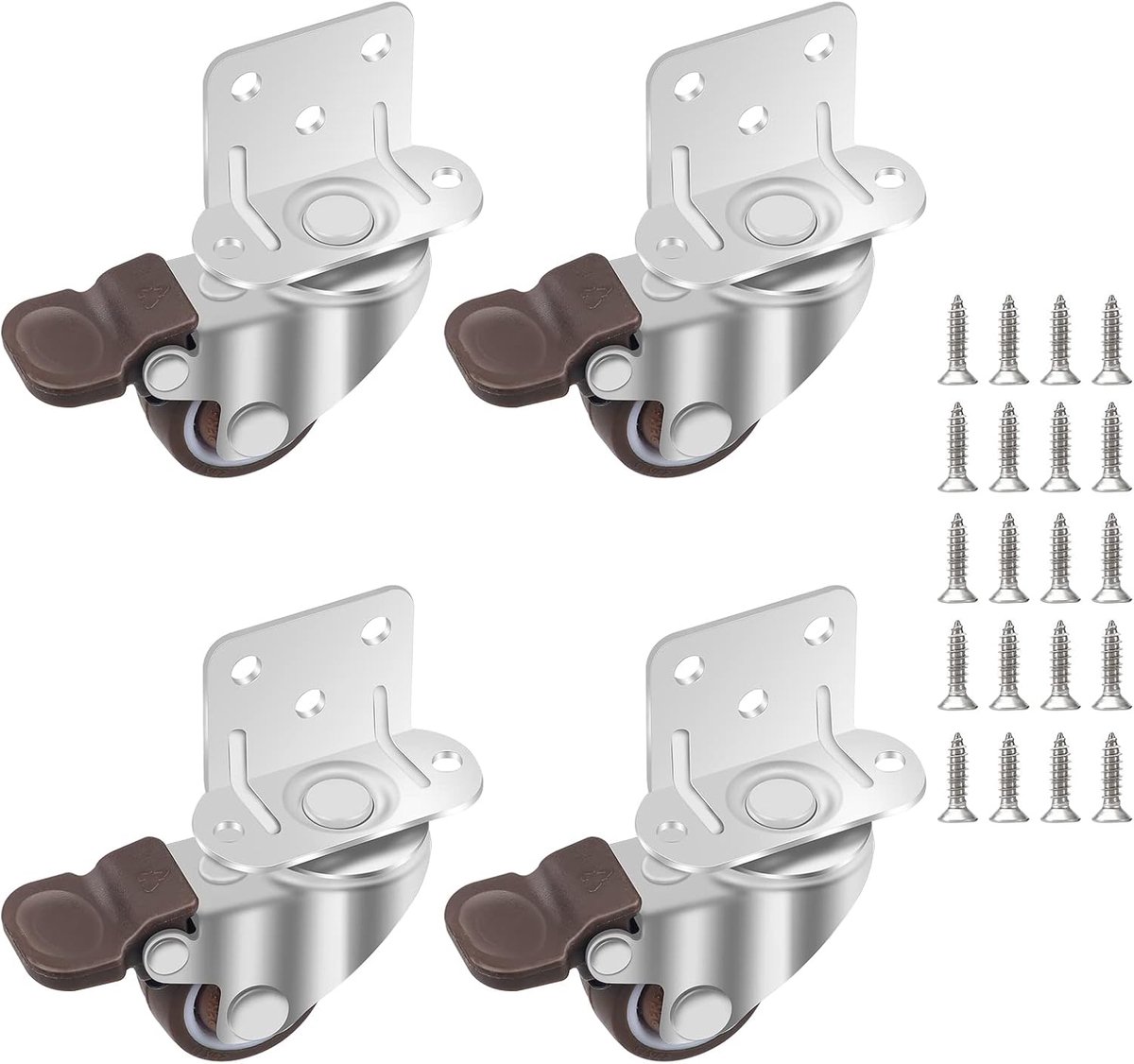 SnelShoppen - DBREAKS Meubelwielen 25 mm 4 Stuks met Rem, Rubber Transportwielen met 20 Schroeven, Montageplaat Type L voor Wieg en Karretjes