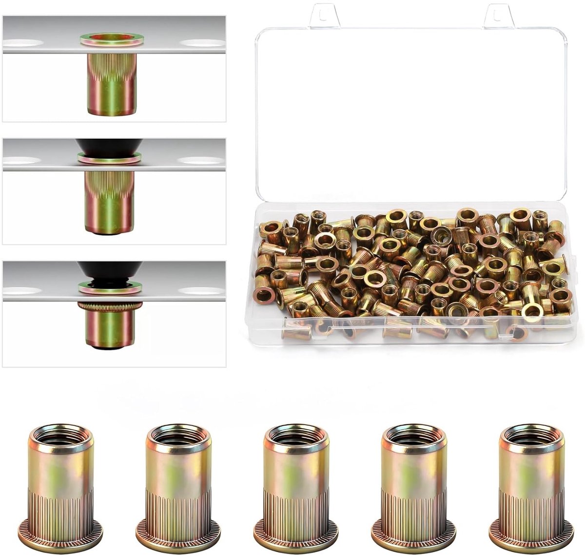 Rivet Nuts Set van 105 Stuks - Galvaniseerde Blinde Moeren voor Bevestiging, Montage en Elektrische Toepassingen
