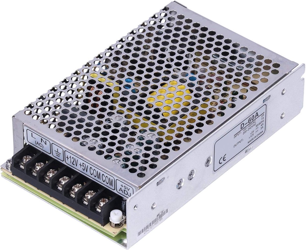 SnelShoppen - Regulated Switching Voeding 60W Dubbele Uitgang 5V/4A 12V/3A Aluminium DC Voeding voor LED Verlichting