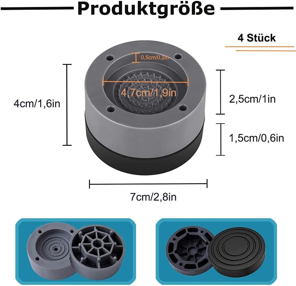 SnelShoppen - Vibration Damper 4 Stuks Anti-Vibratie Voetjes voor Wasmachine en Droger, Geluidsisolatie, Antivibratie Mat, Grijs, Hoogwaardige Rubber
